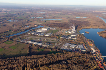 Aerial photograpy of Oberwald industrial area in Wörth am Rhein in the state Rhineland-Palatinate, Germany