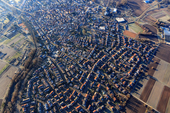 Aerial view of City view from the north in Hagenbach in the state Rhineland-Palatinate, Germany