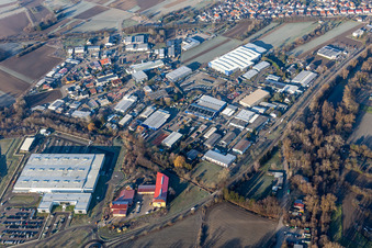 Aerial view of Industrial and commercial area with Faurecia, Linde+Wiemann in Hagenbach in the state Rhineland-Palatinate, Germany