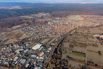 Aerial photograpy of Industrial and commercial area with Faurecia, Linde+Wiemann in Hagenbach in the state Rhineland-Palatinate, Germany