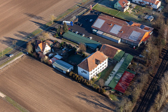 Aerial view of Wasgau Fresh Market in Steinfeld in the state Rhineland-Palatinate, Germany