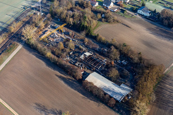 Burned-down hall in the district Schaidt in Wörth am Rhein in the state Rhineland-Palatinate, Germany