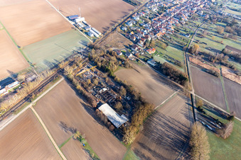 Aerial photograpy of Burned-down hall in the district Schaidt in Wörth am Rhein in the state Rhineland-Palatinate, Germany