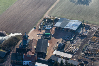 Aerial photograpy of Orth woodworks with burnt-down hall in the district Schaidt in Wörth am Rhein in the state Rhineland-Palatinate, Germany