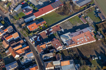 Oblique view of Autohaus Frey GmbH & Co.KG in Minfeld in the state Rhineland-Palatinate, Germany