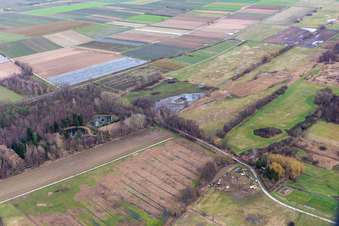 Aerial view of Billigheimer Bruch, flooded biotope at the Flutgraben/Erlenbach in Barbelroth in the state Rhineland-Palatinate, Germany