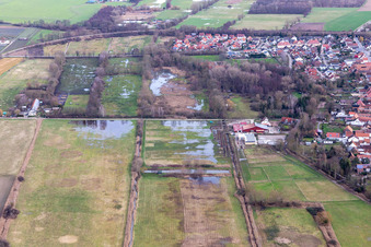 Flooded flood ditch/Erlenbach at the Waschmühle in Billigheim-Ingenheim in the state Rhineland-Palatinate, Germany