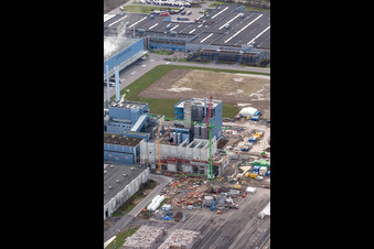 Construction of the new gas- hydrogen-power plant at paer mill Papierfabrik Palm GmbH & Co. KG in the district Industriegebiet Woerth-Oberwald in Woerth am Rhein in the state Rhineland-Palatinate from the plane