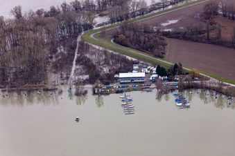 Sailing club RKC Wörth during flooding in the district Maximiliansau in Wörth am Rhein in the state Rhineland-Palatinate, Germany