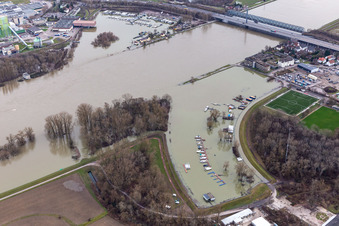 Port Maximiliansau at high tide in the district Maximiliansau in Wörth am Rhein in the state Rhineland-Palatinate, Germany