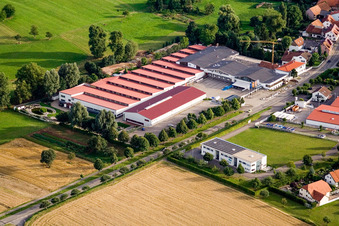 Vogelsitze GmbH, Kleinsteinbacherstraße 44 in the district Stupferich in Karlsruhe in the state Baden-Wuerttemberg, Germany seen from a drone