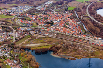 Alt-Wörth behind the train station and Schäuffele Baggersse at the Wörther Kreuz in Wörth am Rhein in the state Rhineland-Palatinate, Germany
