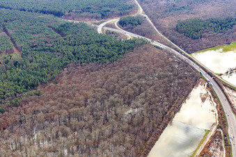 Land under water at the Otterbach with flooded meadows on the A65 in Kandel in the state Rhineland-Palatinate, Germany