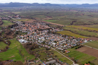 Drone image of District Billigheim in Billigheim-Ingenheim in the state Rhineland-Palatinate, Germany