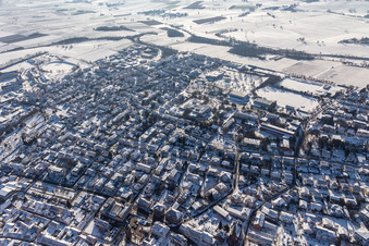 Aerial view of Winter aerial photograph in the snow from Bad Bergzabern SE in Bad Bergzabern in the state Rhineland-Palatinate, Germany