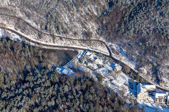 Aerial view of Winter aerial view in the snow from the Kurtal in Bad Bergzabern in the state Rhineland-Palatinate, Germany