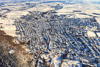 City view from the west in winter with snow in Bad Bergzabern in the state Rhineland-Palatinate, Germany