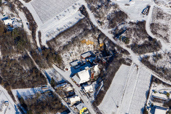 Aerial view of Winter aerial view in the snow in the district Gleishorbach in Gleiszellen-Gleishorbach in the state Rhineland-Palatinate, Germany