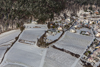 Winter aerial view in the snow in the district Gleiszellen in Gleiszellen-Gleishorbach in the state Rhineland-Palatinate, Germany