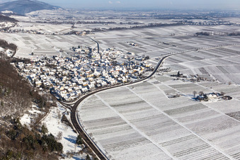 Aerial view of Winter aerial view in the snow in Eschbach in the state Rhineland-Palatinate, Germany