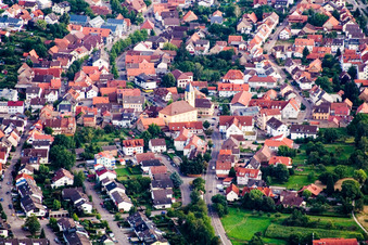 Town center from the north in the district Langensteinbach in Karlsbad in the state Baden-Wuerttemberg, Germany