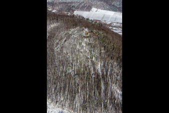Aerial view of Winter aerial view in the snow of Neukastell Castle in Leinsweiler in the state Rhineland-Palatinate, Germany