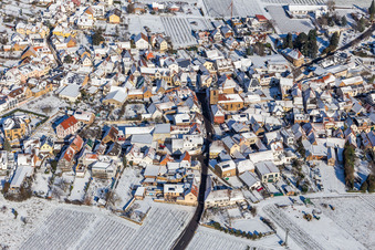 Aerial view of Winter aerial view in the snow in Frankweiler in the state Rhineland-Palatinate, Germany
