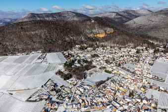 Aerial view of Winter aerial view in the snow in Frankweiler in the state Rhineland-Palatinate, Germany