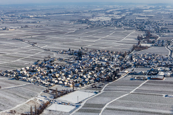 Winter aerial view in the snow in Hainfeld in the state Rhineland-Palatinate, Germany