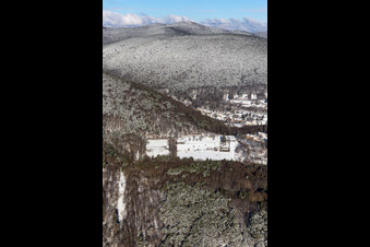 Winter aerial view in the snow of the Great Kalmit in Maikammer in the state Rhineland-Palatinate, Germany
