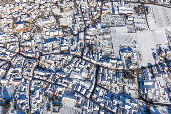 Winter aerial view in the snow in the district SaintMartin in Sankt Martin in the state Rhineland-Palatinate, Germany
