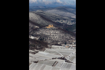 Wintry snowy castle of " Hambacher Schloss " in Neustadt an der Weinstrasse in the state Rhineland-Palatinate, Germany