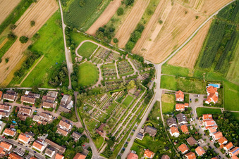 Aerial view of Cemetery in the district Langensteinbach in Karlsbad in the state Baden-Wuerttemberg, Germany