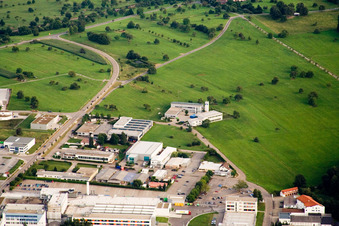 Aerial view of Ittersbach, industrial area in the district Im Stockmädle in Karlsbad in the state Baden-Wuerttemberg, Germany