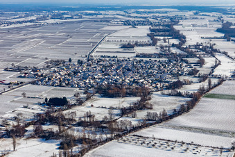 Aerial view of Winter aerial view in the snow in Venningen in the state Rhineland-Palatinate, Germany