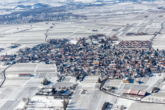 Aerial view of Winter aerial view in the snow in the district Nußdorf in Landau in der Pfalz in the state Rhineland-Palatinate, Germany