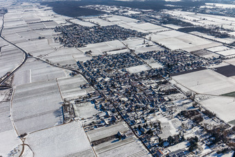 Winter aerial view in the snow in the district Dammheim in Landau in der Pfalz in the state Rhineland-Palatinate, Germany