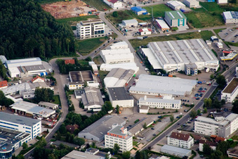 Ittersbach, industrial area in the district Im Stockmädle in Karlsbad in the state Baden-Wuerttemberg, Germany from the plane