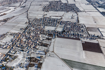 Aerial view of Winter aerial view in the snow in the district Dammheim in Landau in der Pfalz in the state Rhineland-Palatinate, Germany