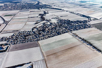 Winter aerial view in the snow in the district Mörlheim in Landau in der Pfalz in the state Rhineland-Palatinate, Germany