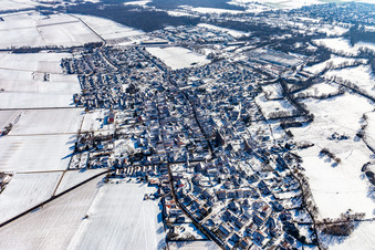 Winter aerial view in the snow in Rohrbach in the state Rhineland-Palatinate, Germany