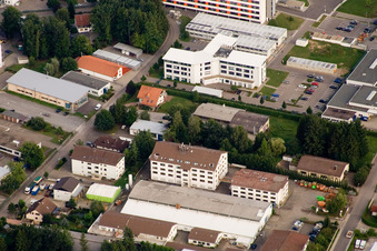 Drone recording of Ittersbach, industrial area in the district Im Stockmädle in Karlsbad in the state Baden-Wuerttemberg, Germany