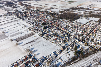 Aerial view of Winter aerial view in the snow in Winden in the state Rhineland-Palatinate, Germany