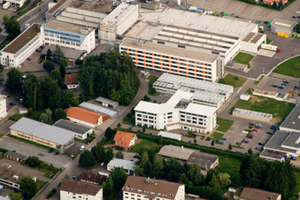 Drone image of Ittersbach, industrial area in the district Im Stockmädle in Karlsbad in the state Baden-Wuerttemberg, Germany
