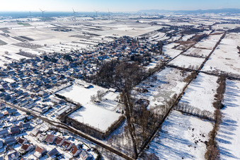Aerial view of Winter aerial view in the snow in Winden in the state Rhineland-Palatinate, Germany