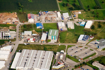 Ittersbach, industrial area in the district Im Stockmädle in Karlsbad in the state Baden-Wuerttemberg, Germany seen from a drone
