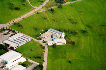 Aerial view of Ittersbach, industrial area in the district Im Stockmädle in Karlsbad in the state Baden-Wuerttemberg, Germany