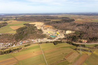Quarry, Georg Mast gravel works, landfill in the district Sulz am Eck in Wildberg in the state Baden-Wuerttemberg, Germany from above