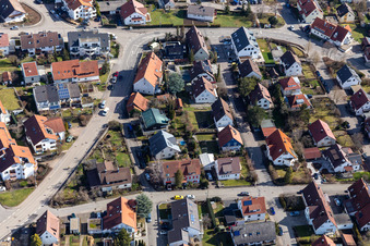 Aerial photograpy of Perouser Street in the district Malmsheim in Renningen in the state Baden-Wuerttemberg, Germany