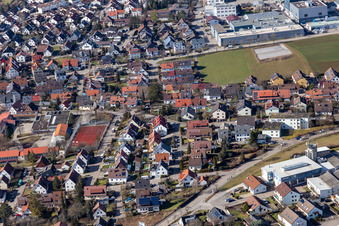 Oblique view of Perouser Street in the district Malmsheim in Renningen in the state Baden-Wuerttemberg, Germany